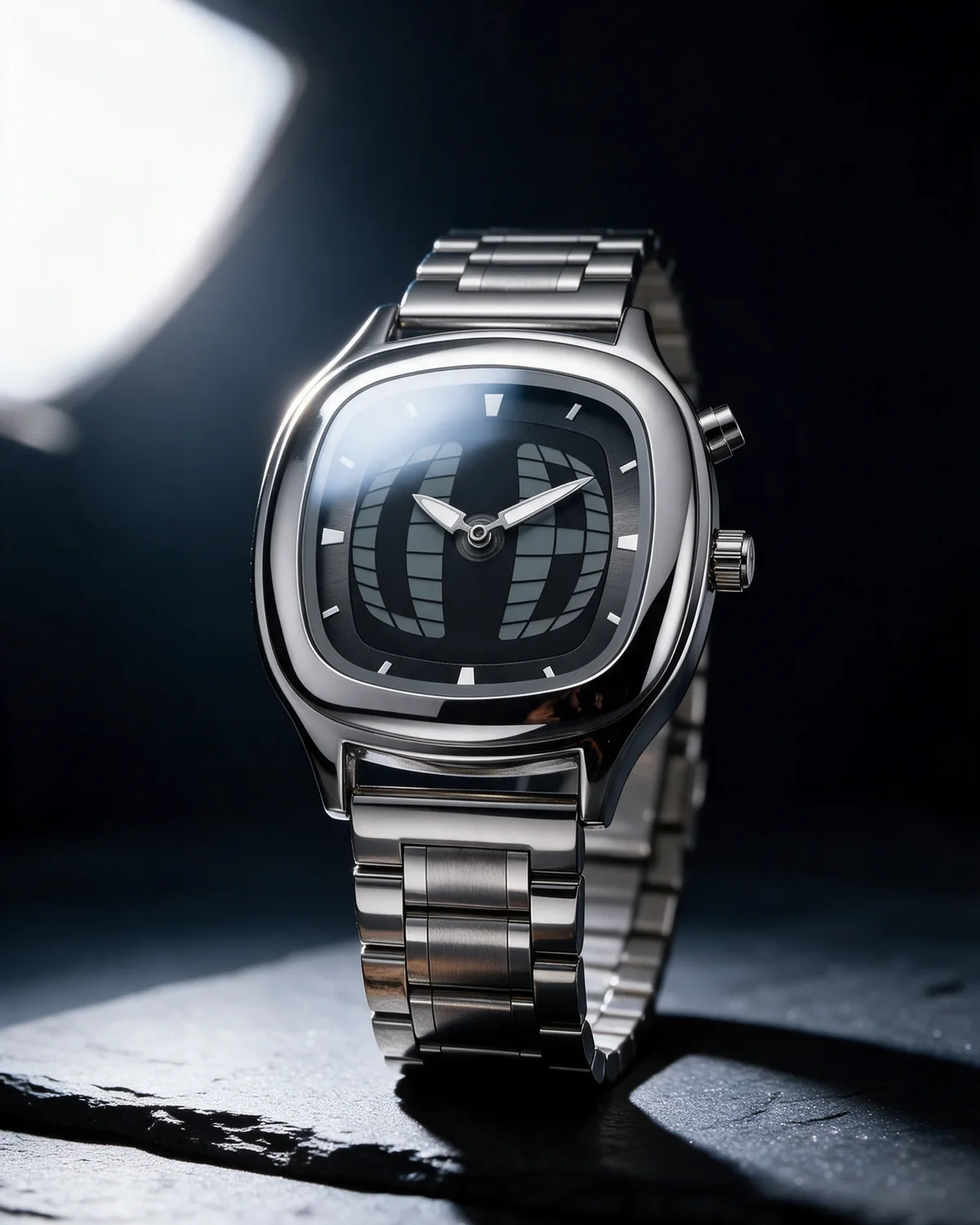 ORBIS Millenium Onyx — Ansicht Kampagne. Schwarzes Zifferblatt · Silberner Orb.